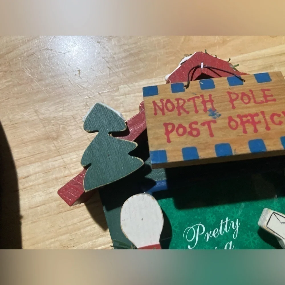 Christmas picture frame featuring North Pole Mail service & Santa. Vintage Kmart